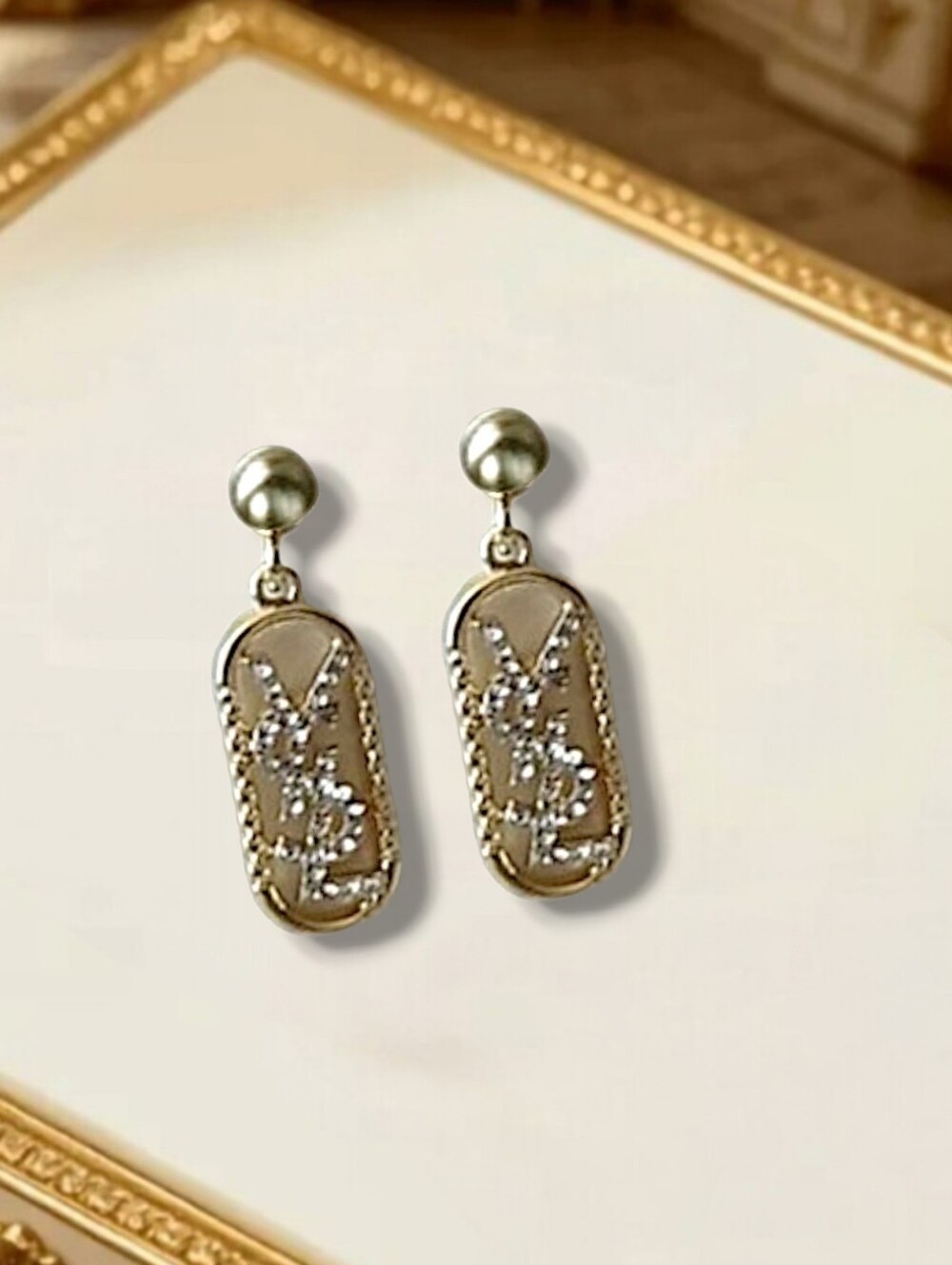 Designer-Inspired Gold Tone Crystal Drop Earrings